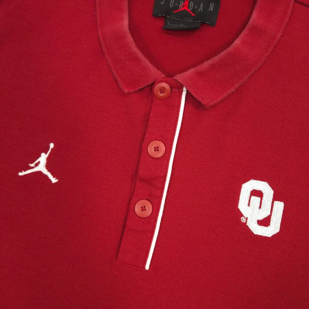 Jordan University of Oklahoma Sooners Polo Shirt Mens L Red Jumpman Collegiate